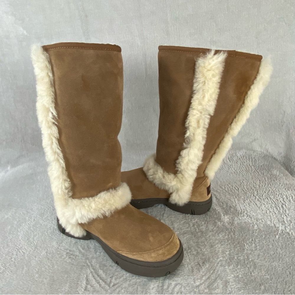 UGG Sunburst Women's Tall Boot Size 6 Chestnut Suede Sheepskin Lined